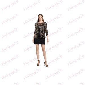 Alex Evenings Petite PS Black Gold Silver Sequin Layered Mesh Top Back Zipper